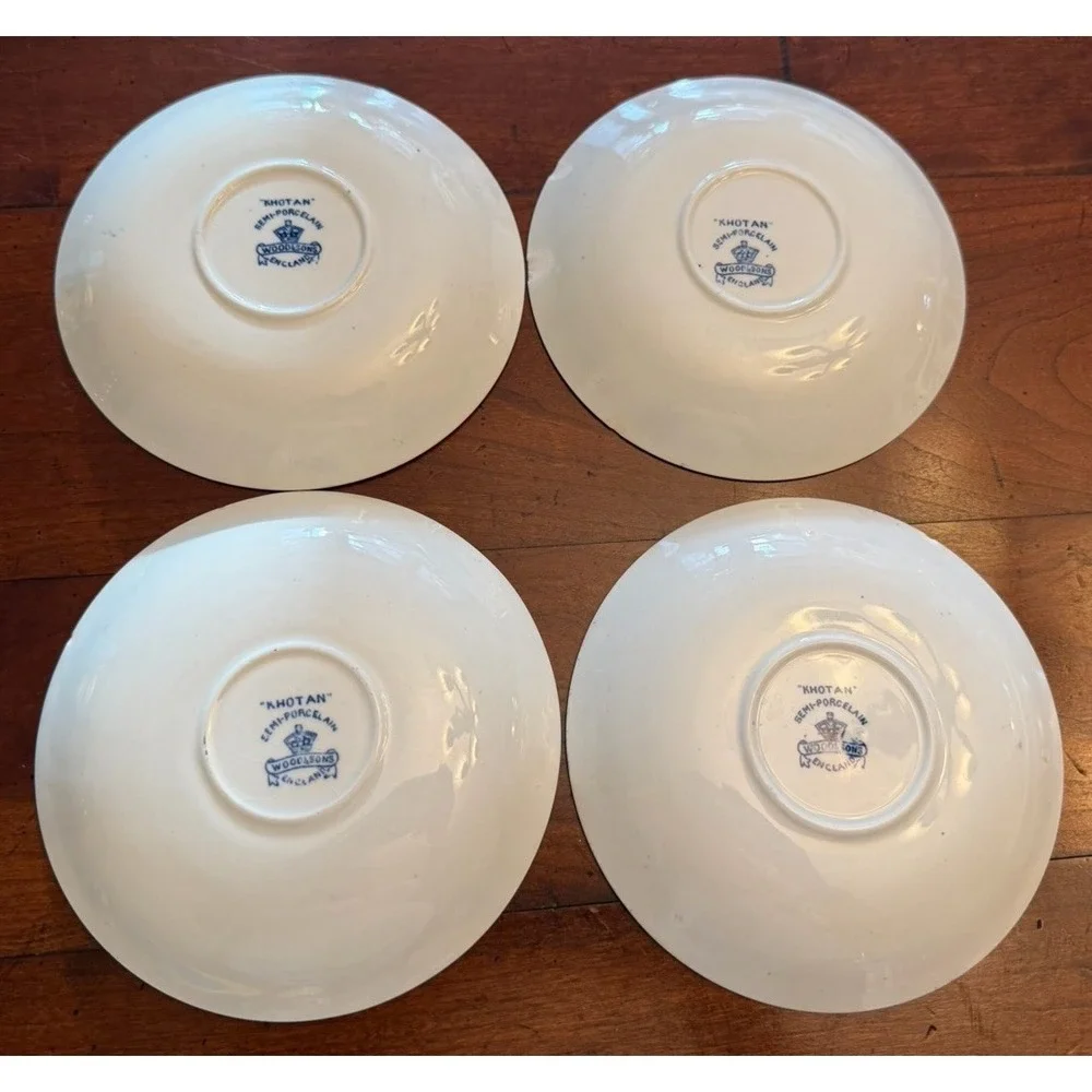Set of 4 Wood & Sons Khotan Blue Saucer w/h Blue & White Design England